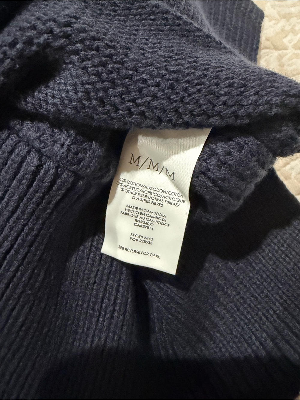 CAbi Navy Cable & Ribbed and Cable Knit V-Neck Cardigan Size M Cotton Blend NWT - Picture 4 of 4